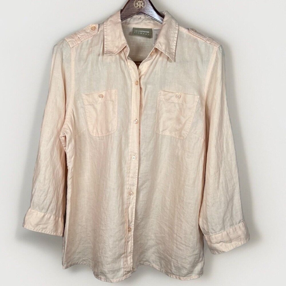 Liz Claiborne Liz Wear Women’s Size L Button Up Long Sleeve Collared Shirt Peach